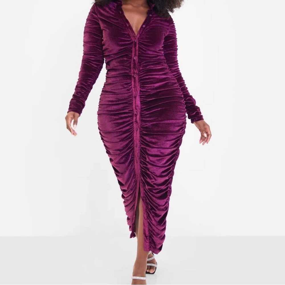 Rebdolls Rich Burgundy Velvet Long Sleeve Dress